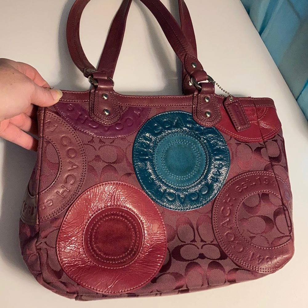 Coach purple/burgundy leather and fabric bag - Picture 5 of 16